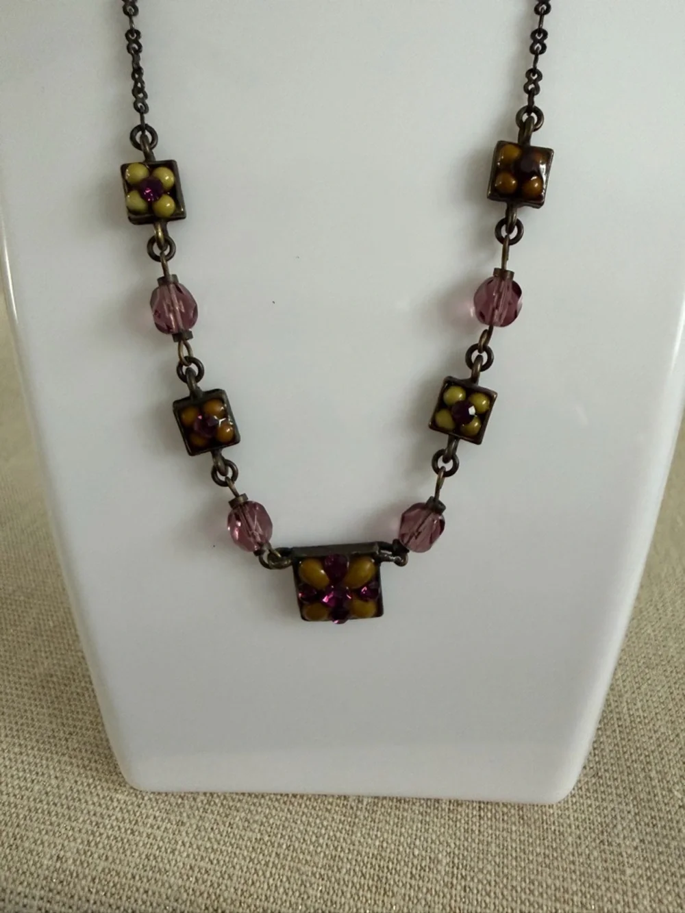 Purple and Gold Square Pendant Necklace